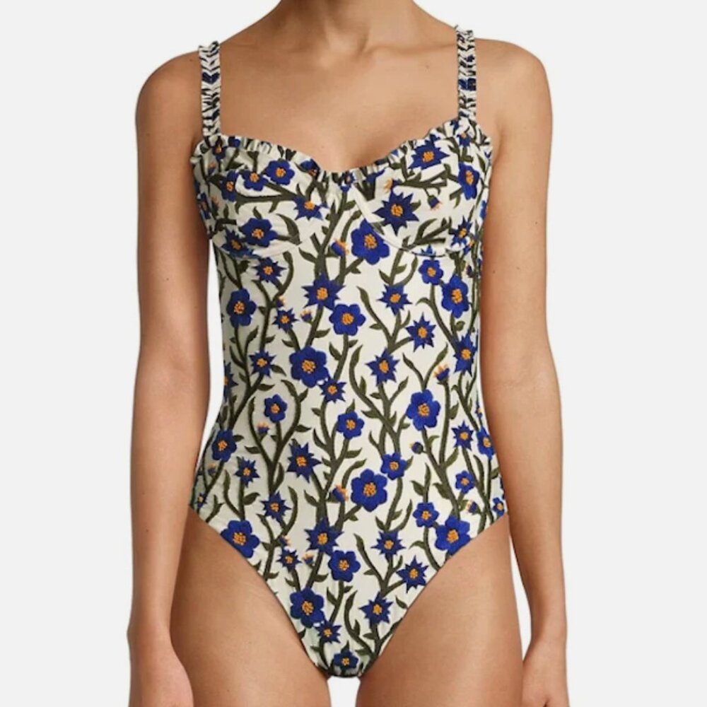 Agua by Agua Bendita Manzana Ruffled Embroidered One-Piece Swimsuit